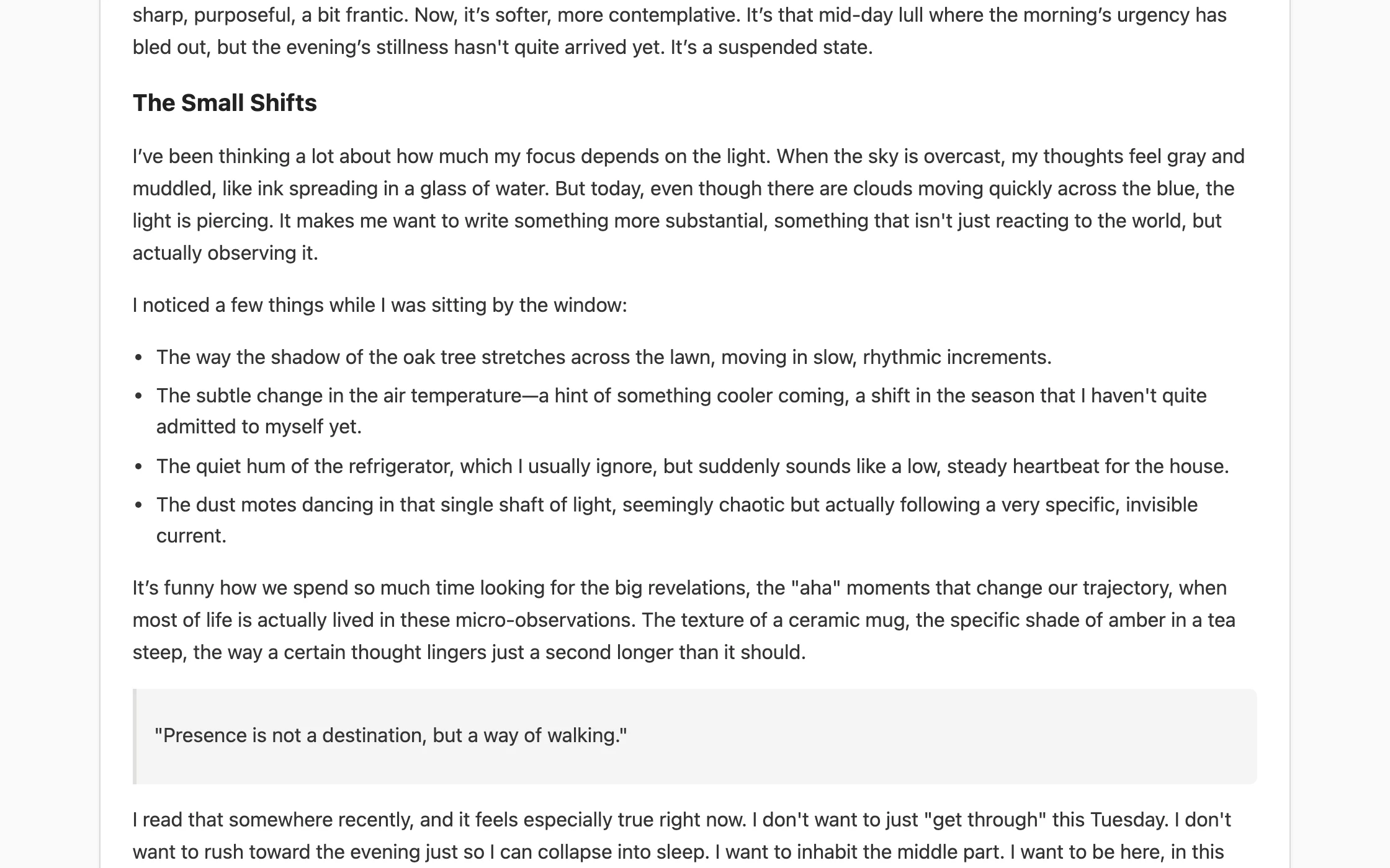 An entry written in Markdown, with a heading, a bulleted list and a quote.