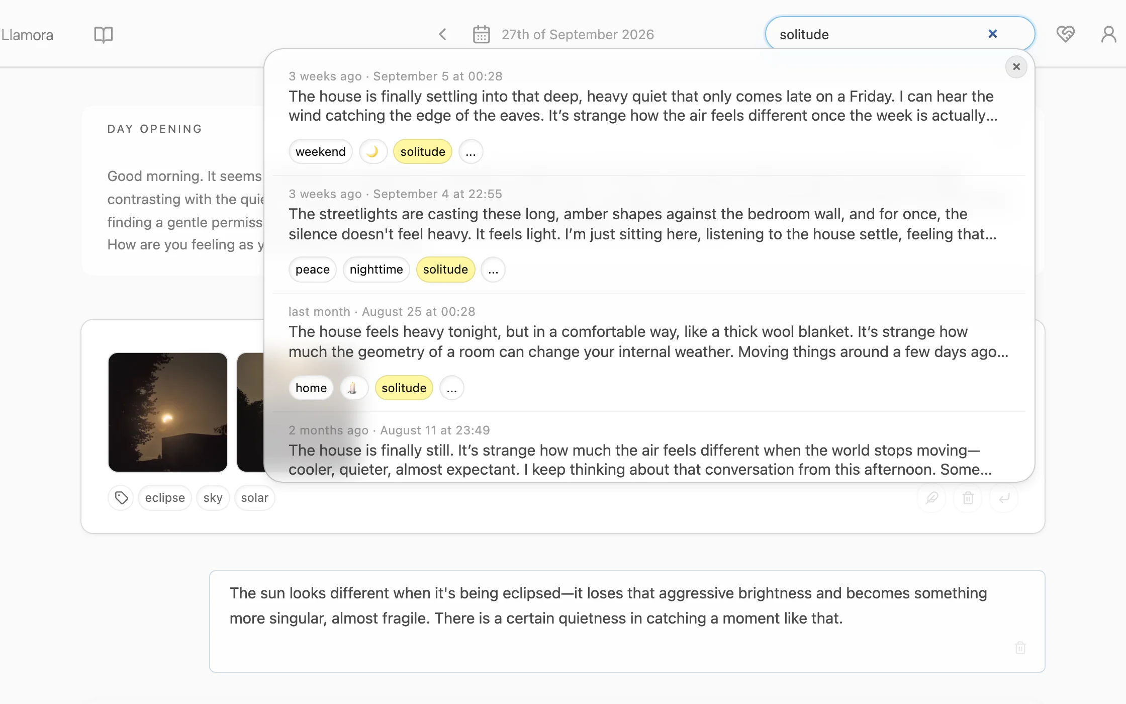 Search results for solitude, each with its traces.
